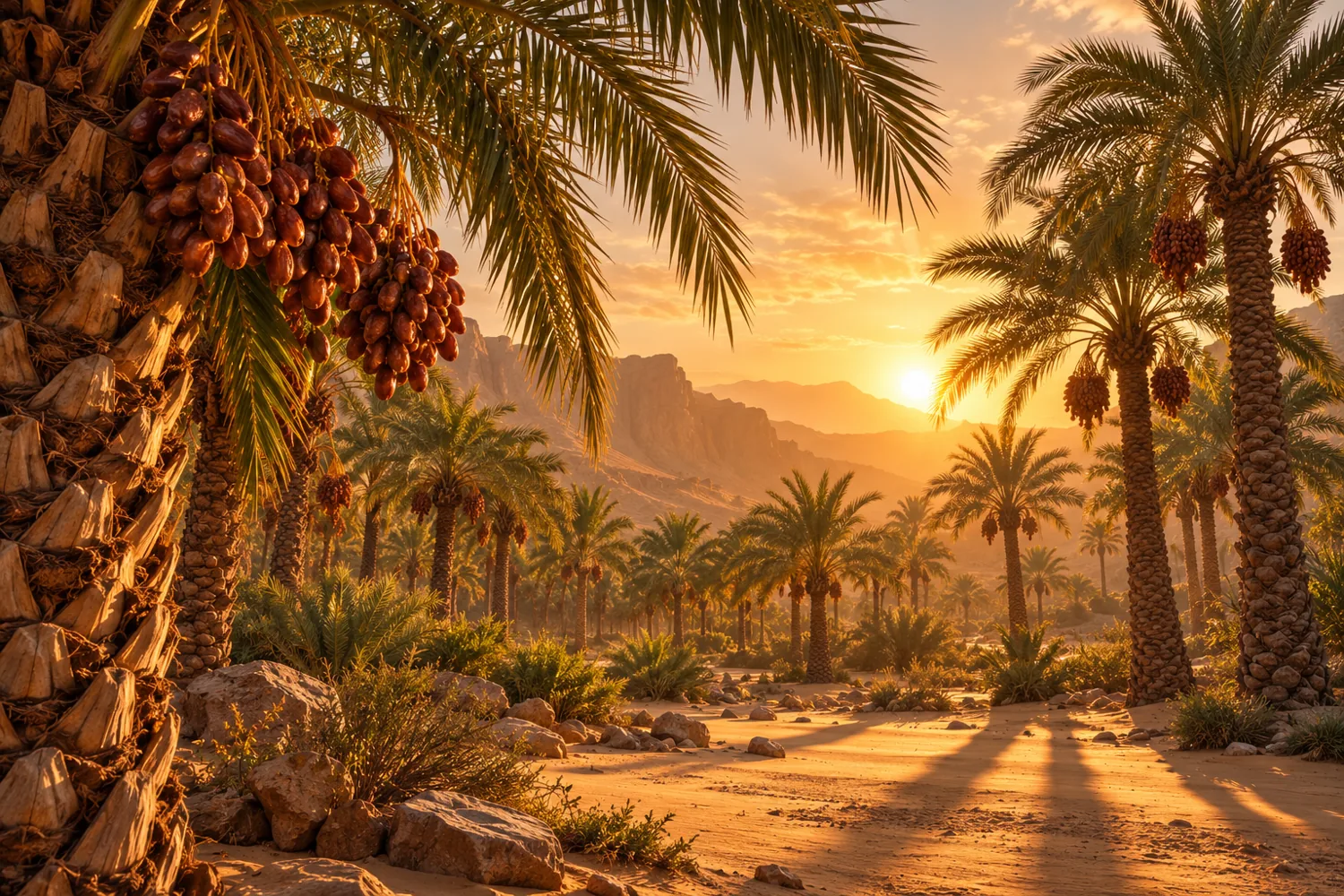 نخلستان در نور گرم غروب